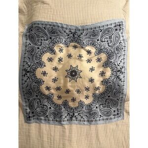 Blue Cream Paisley Satin Square Scarf Bandana Print Neckerchief 26x26
